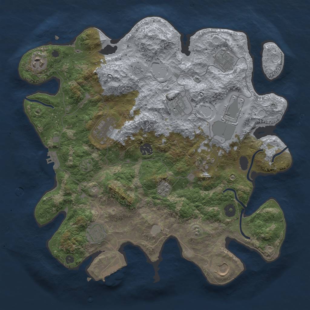 Rust Map: Procedural Map, Size: 3700, Seed: 3782864, 17 Monuments