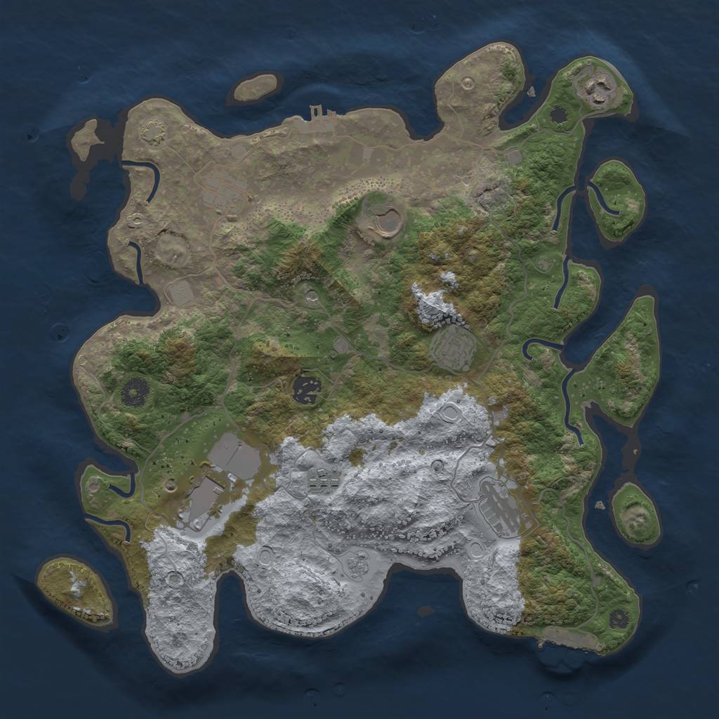 Rust Map: Procedural Map, Size: 3700, Seed: 5341074, 16 Monuments