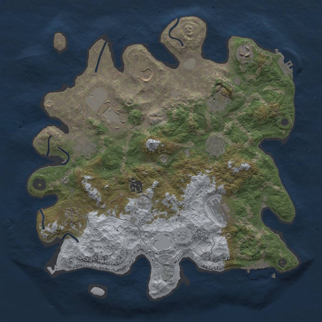 Rust Map: Procedural Map, Size: 3700, Seed: 3573875, 17 Monuments