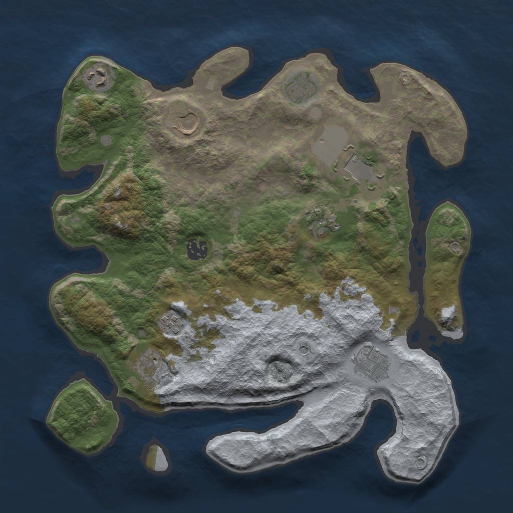 Rust Map: Barren, Size: 3500, Seed: 697210344, 12 Monuments