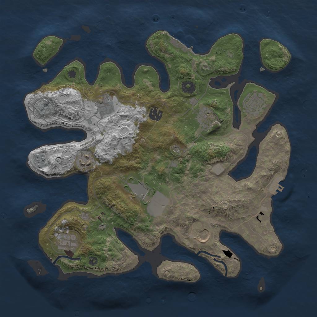 Rust Map: Procedural Map, Size: 3500, Seed: 55391, 17 Monuments