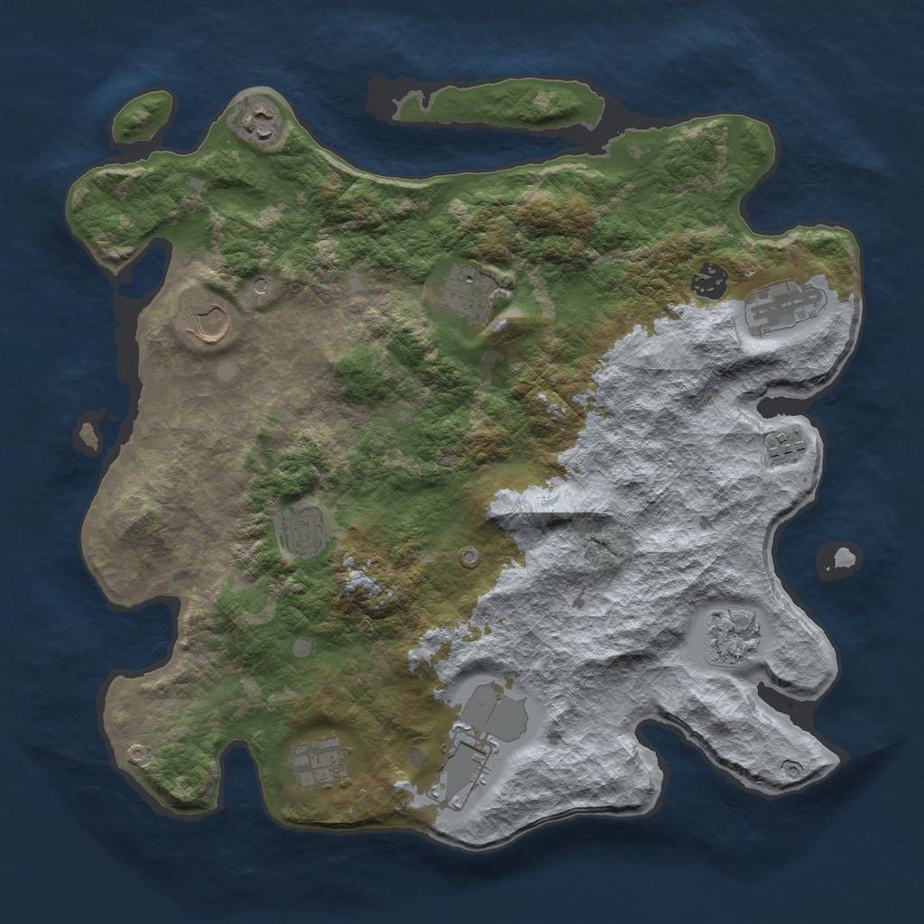 Rust Map: Barren, Size: 3850, Seed: 534517375, 13 Monuments