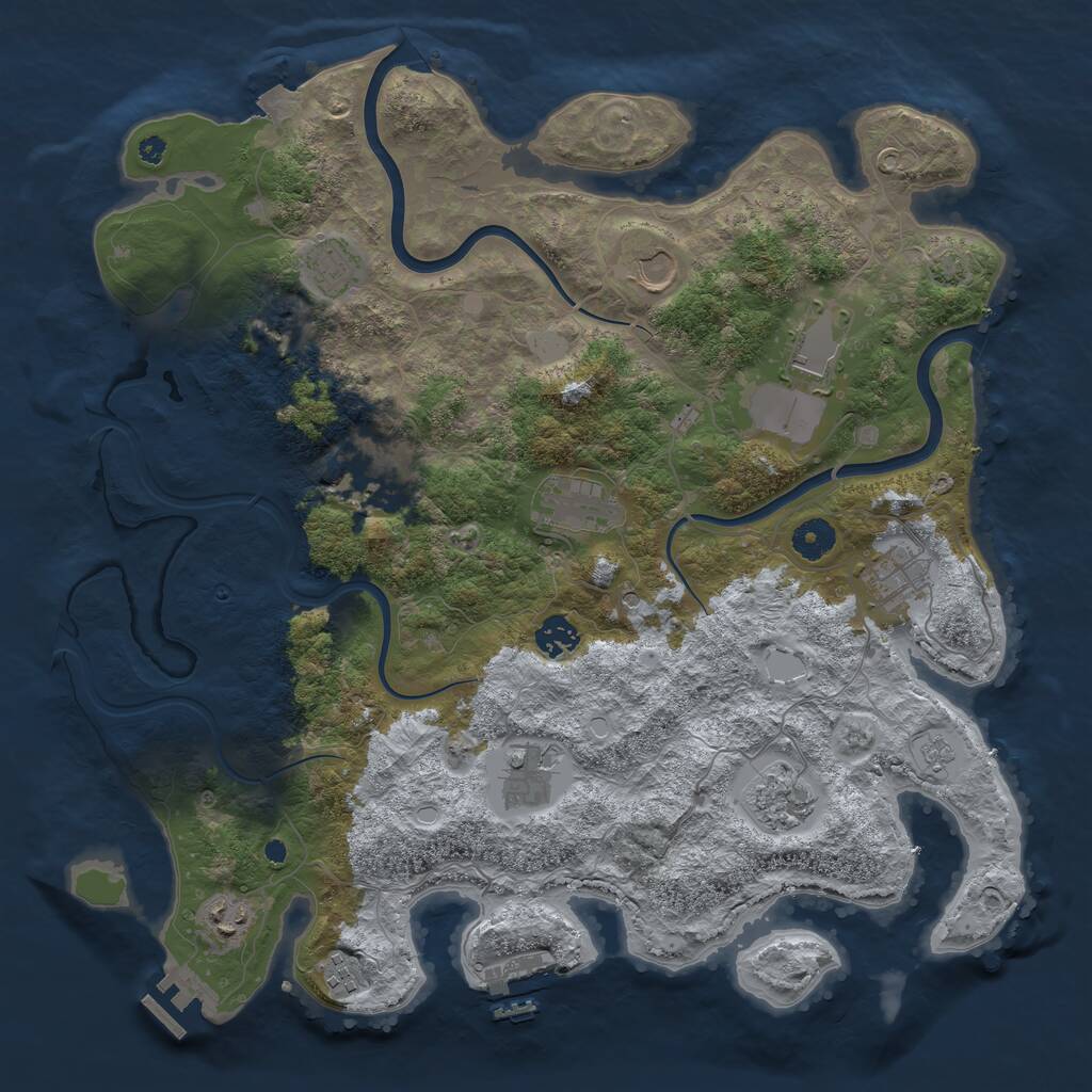 Rust Map: Procedural Map, Size: 3993, Seed: 37553532, 17 Monuments