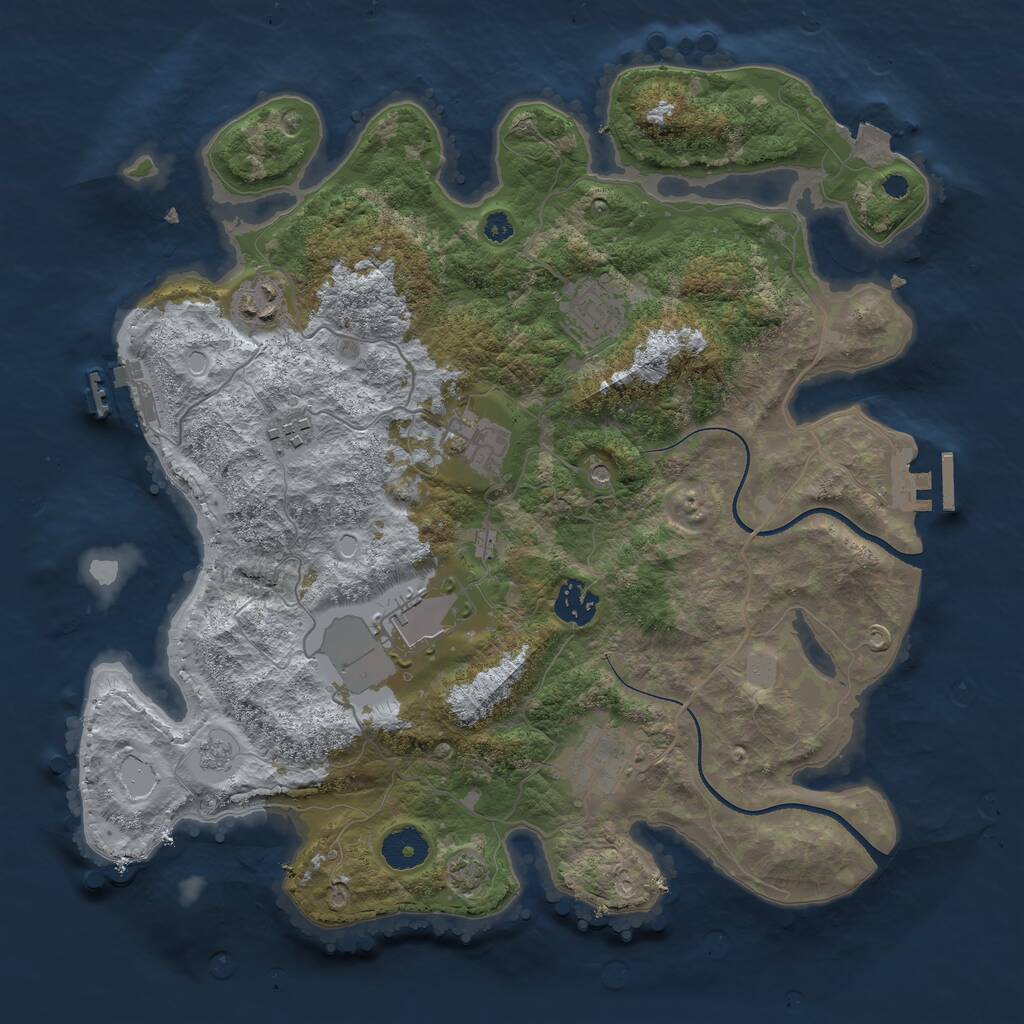 Rust Map: Procedural Map, Size: 3550, Seed: 734949, 13 Monuments