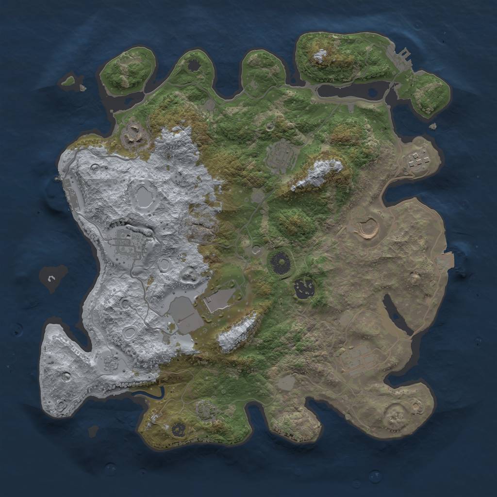 Rust Map: Procedural Map, Size: 3550, Seed: 734949, 16 Monuments