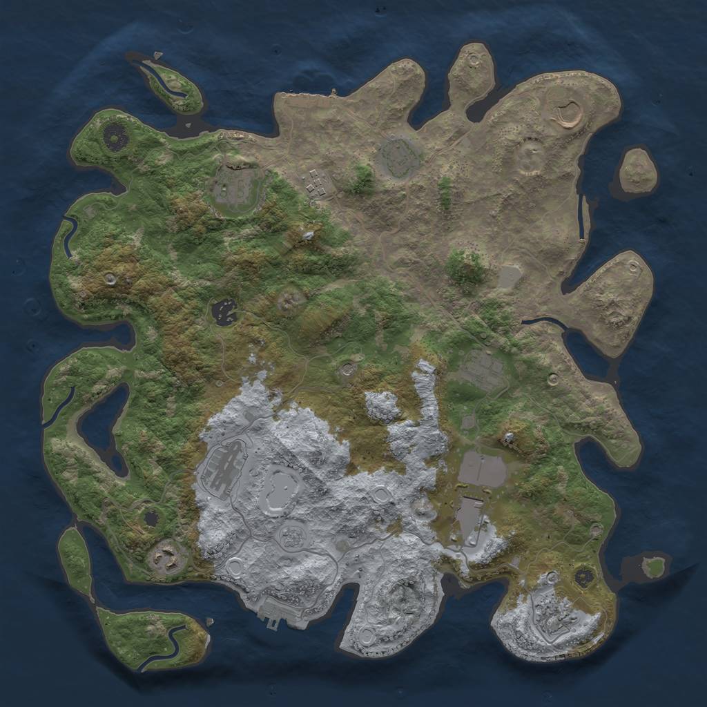 Rust Map: Procedural Map, Size: 3950, Seed: 1355907589, 17 Monuments