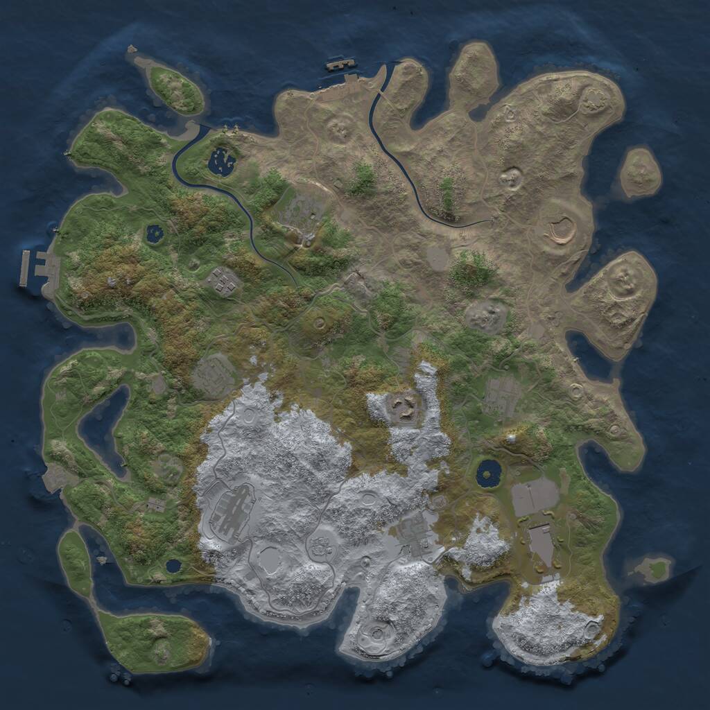 Rust Map: Procedural Map, Size: 3950, Seed: 1355907589, 16 Monuments