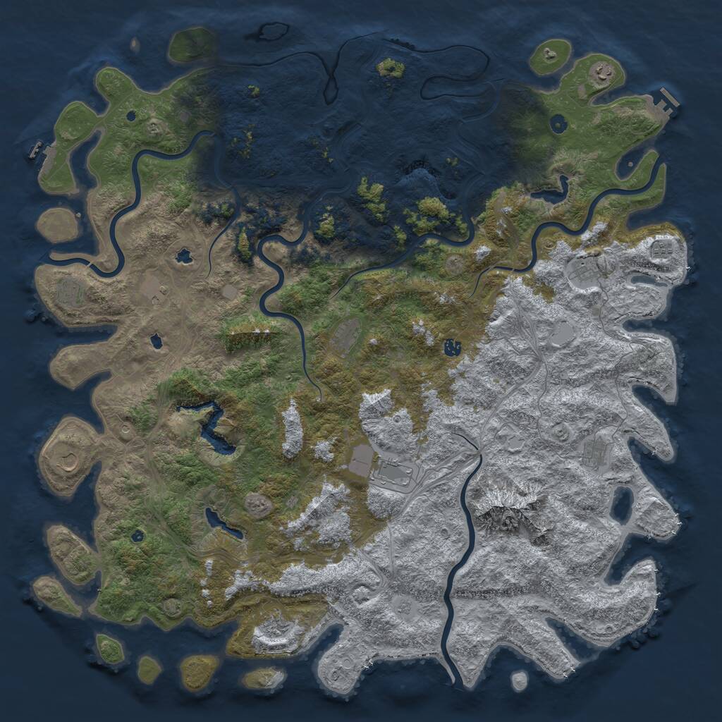 Rust Map: Procedural Map, Size: 6000, Seed: 2065920504, 17 Monuments