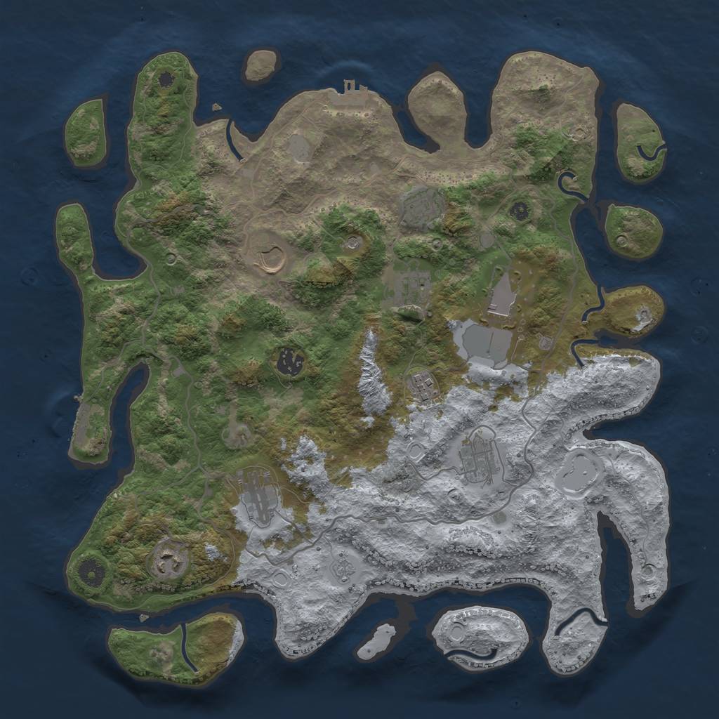 Rust Map: Procedural Map, Size: 4000, Seed: 738474, 16 Monuments