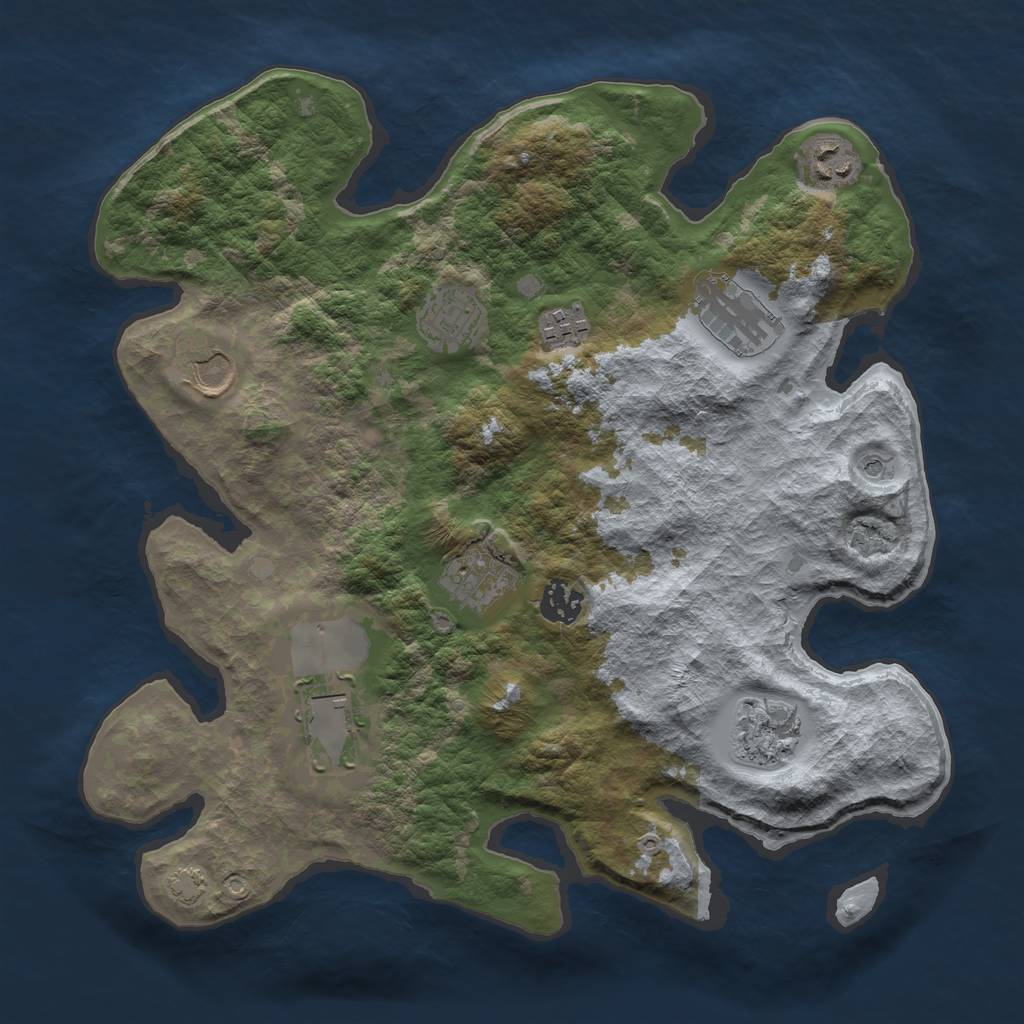 Rust Map: Barren, Size: 3500, Seed: 2421, 13 Monuments