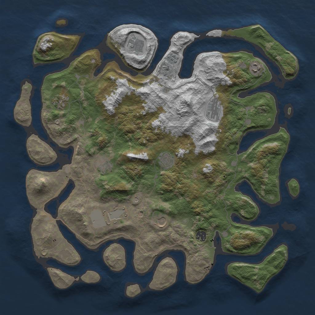 Rust Map: Barren, Size: 4500, Seed: 2101975375, 13 Monuments