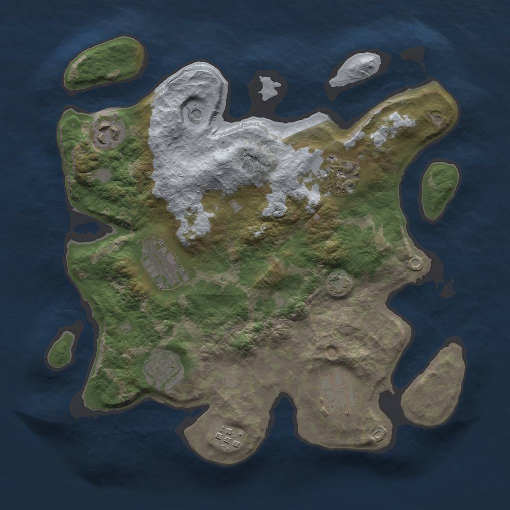 Rust Map: Barren, Size: 3000, Seed: 476563, 10 Monuments