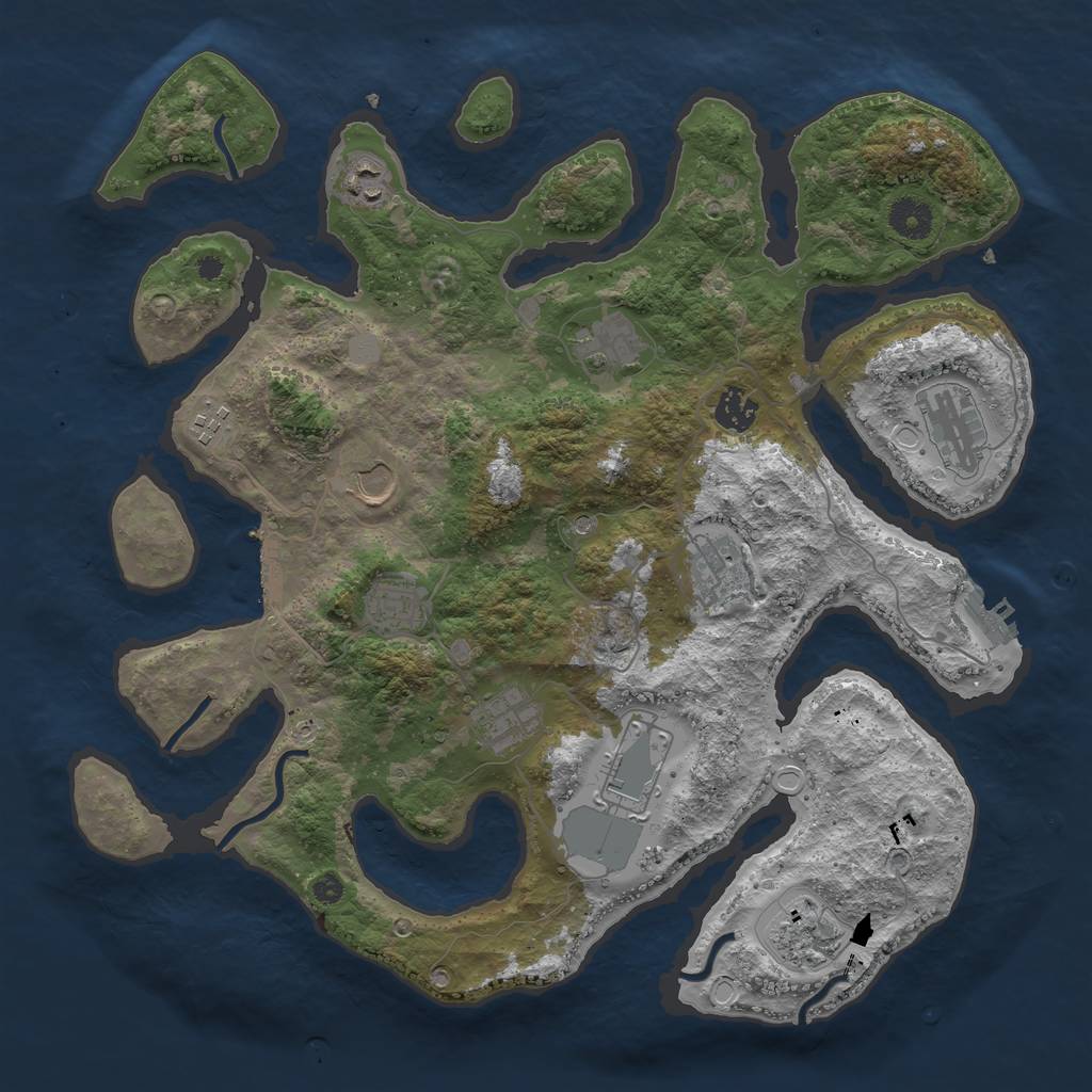 Rust Map: Procedural Map, Size: 3850, Seed: 490507443, 19 Monuments