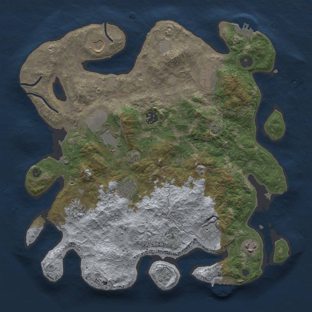 Rust Map: Procedural Map, Size: 3700, Seed: 3918572, 16 Monuments