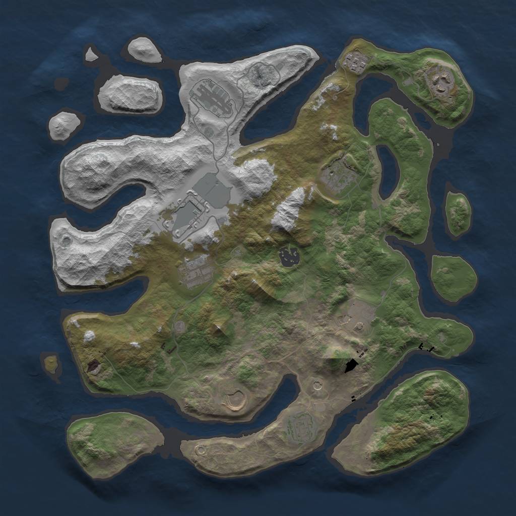 Rust Map: Barren, Size: 3750, Seed: 1657510431, 13 Monuments