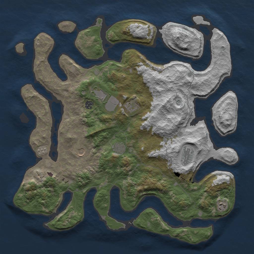 Rust Map: Barren, Size: 4500, Seed: 6423817, 11 Monuments