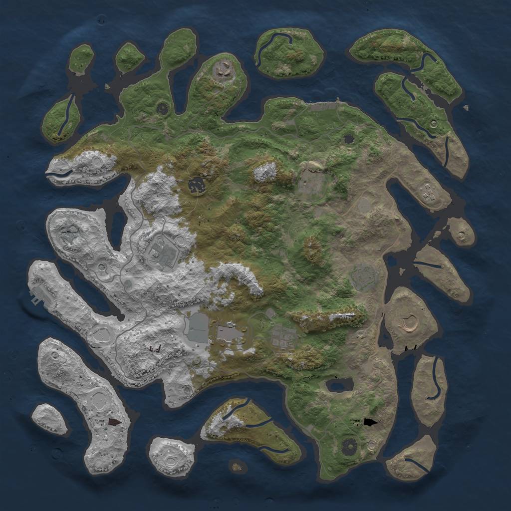 Rust Map: Procedural Map, Size: 4500, Seed: 727461, 17 Monuments