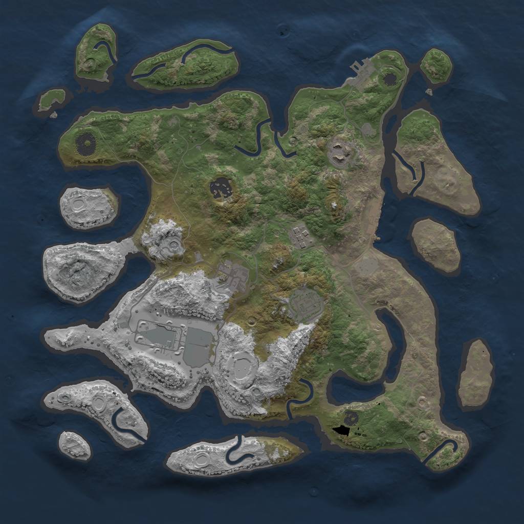 Rust Map: Procedural Map, Size: 3600, Seed: 429707276, 14 Monuments