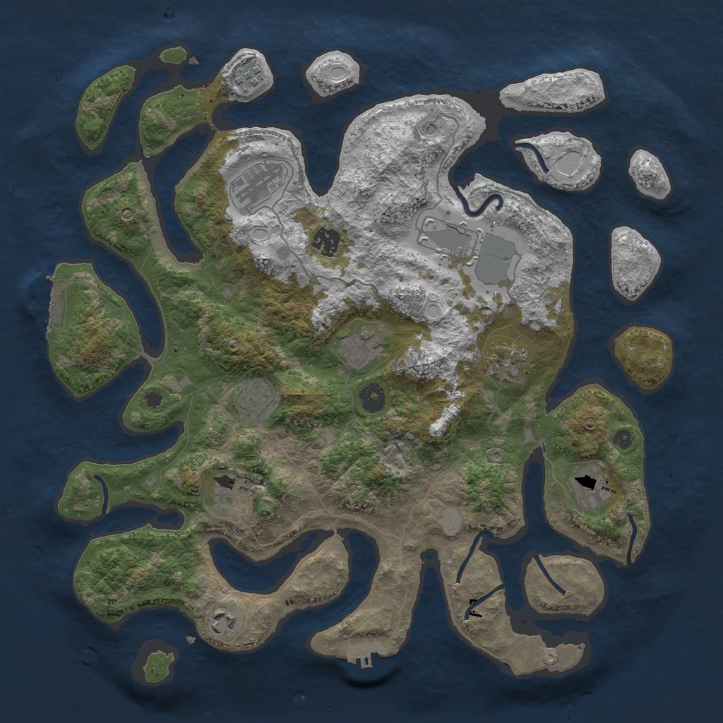 Rust Map: Procedural Map, Size: 3950, Seed: 1077899522, 18 Monuments