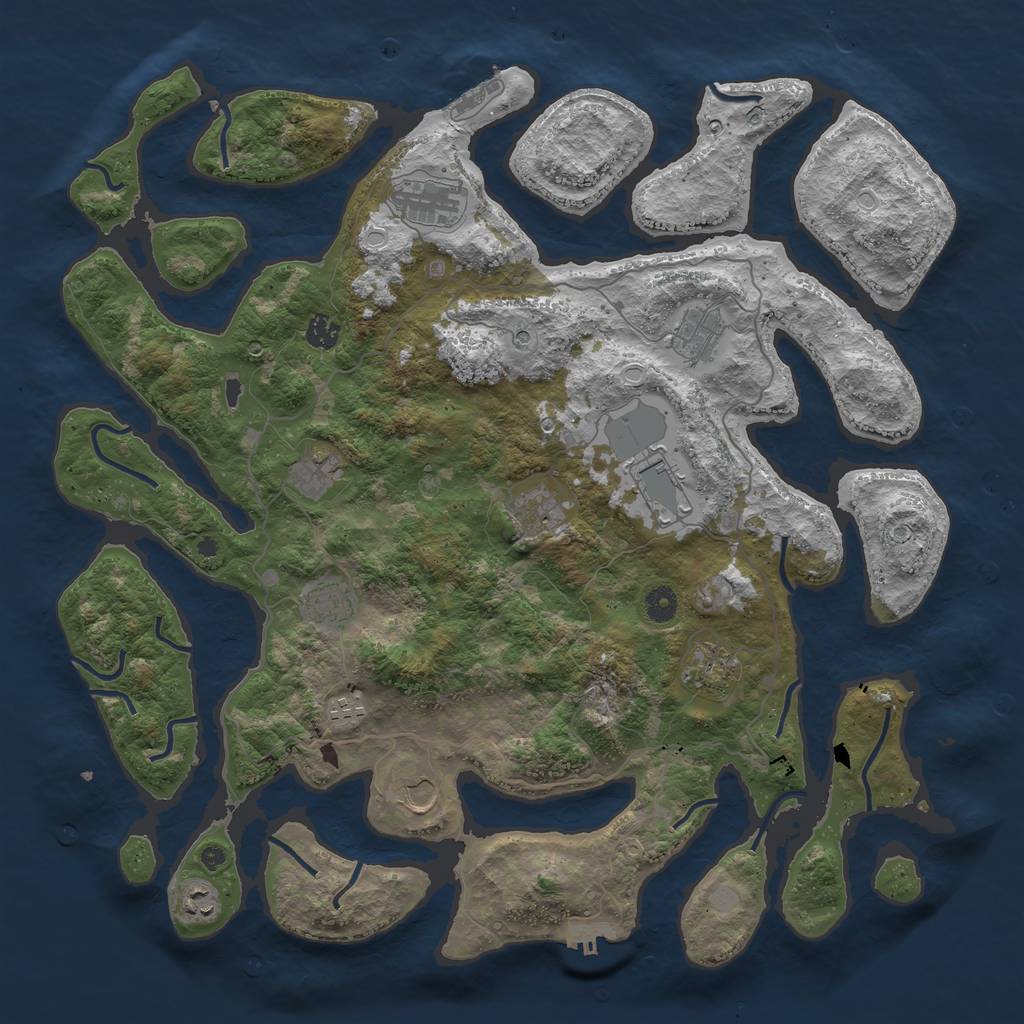 Rust Map: Procedural Map, Size: 4500, Seed: 2039338590, 19 Monuments