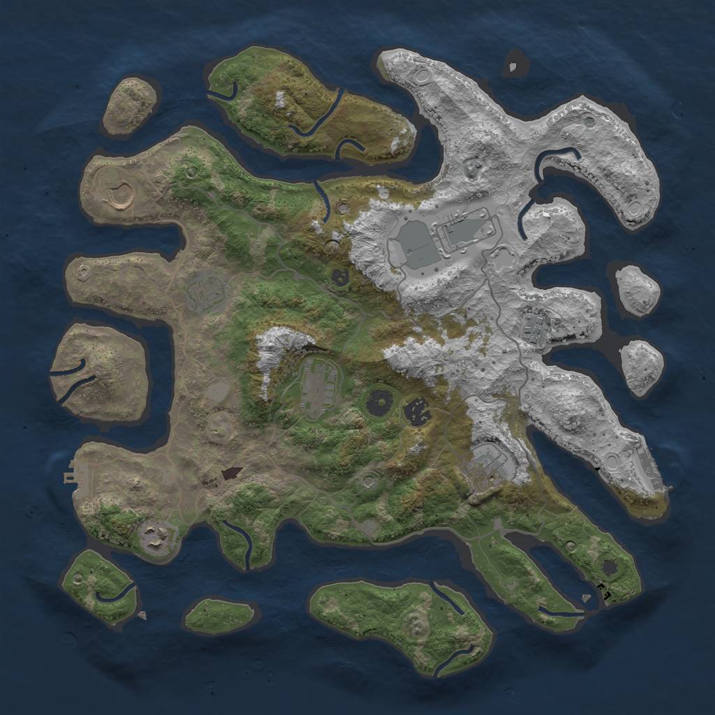 Rust Map: Procedural Map, Size: 4000, Seed: 421304, 16 Monuments