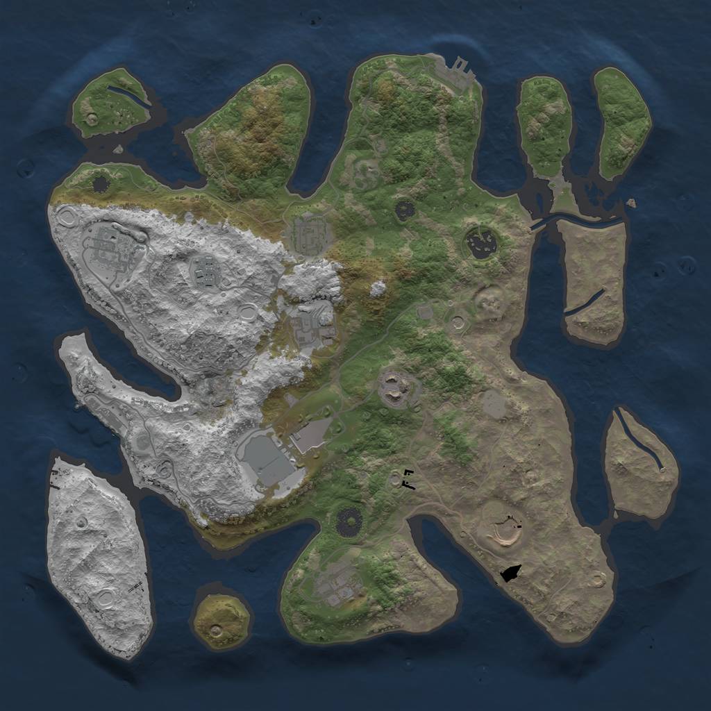 Rust Map: Procedural Map, Size: 3700, Seed: 75010830, 17 Monuments