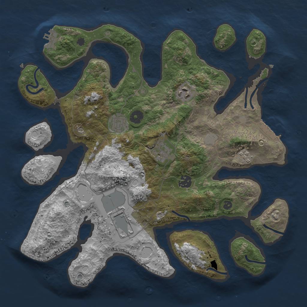 Rust Map: Procedural Map, Size: 3500, Seed: 3369633, 14 Monuments