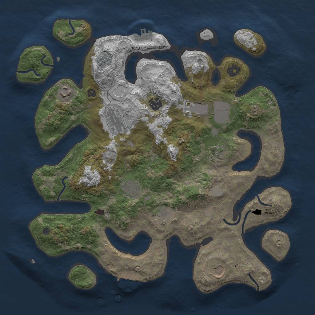 Rust Map: Procedural Map, Size: 3750, Seed: 969639347, 17 Monuments
