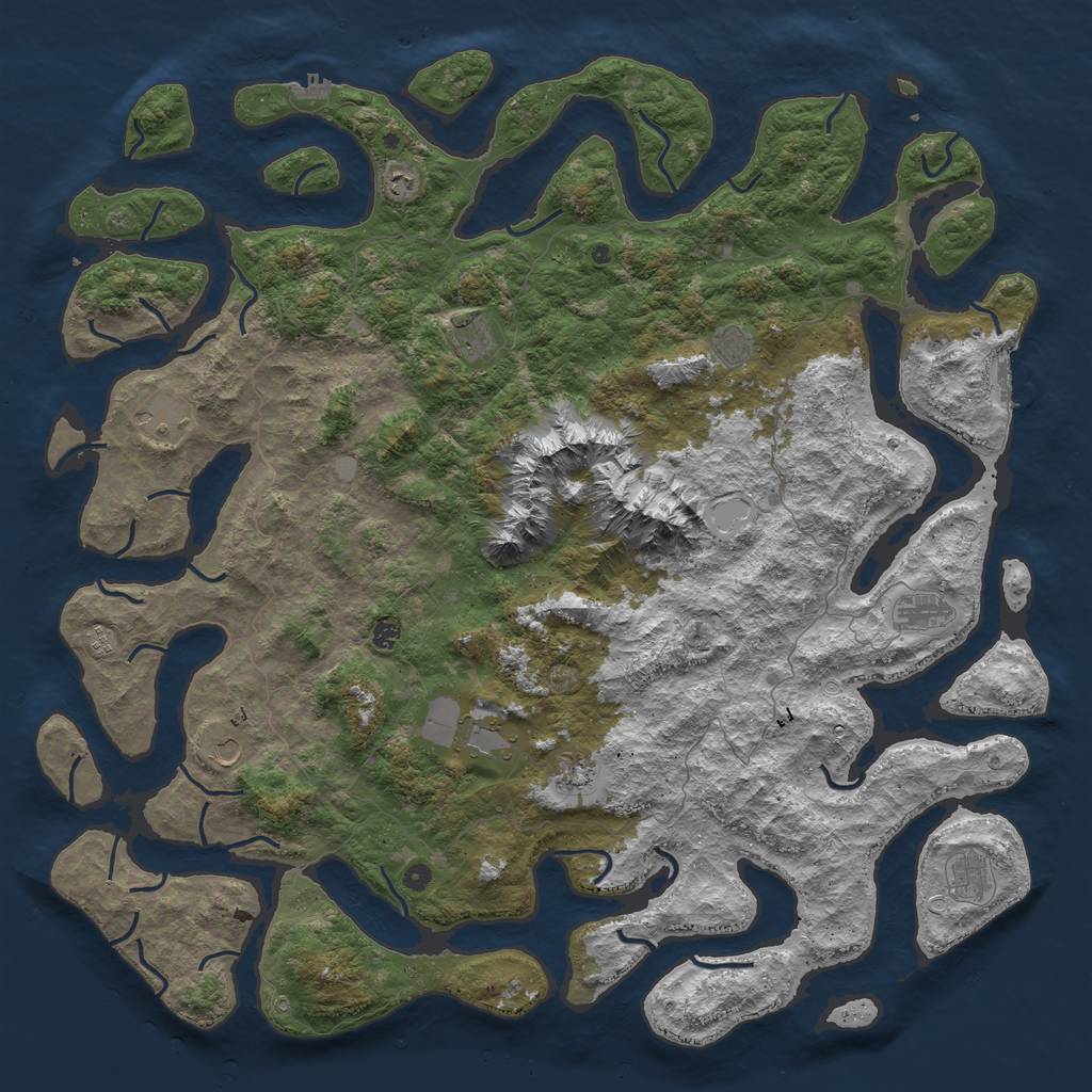 Rust Map: Procedural Map, Size: 6000, Seed: 63582268, 19 Monuments