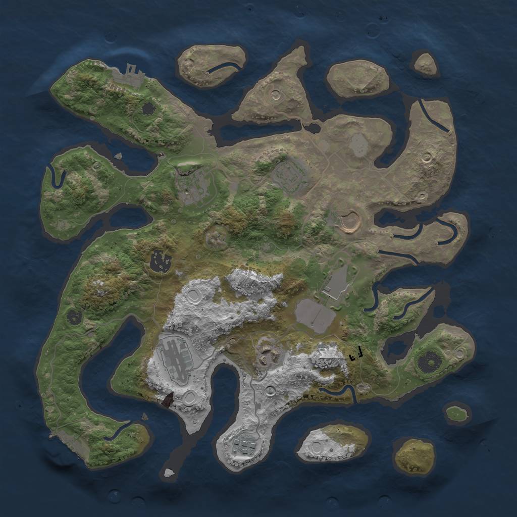 Rust Map: Procedural Map, Size: 3500, Seed: 2543, 16 Monuments