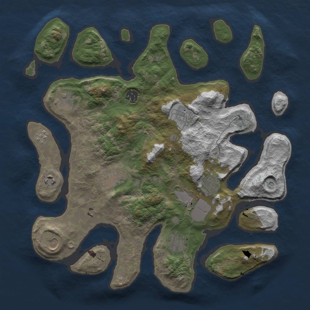 Rust Map: Barren, Size: 3800, Seed: 420, 13 Monuments