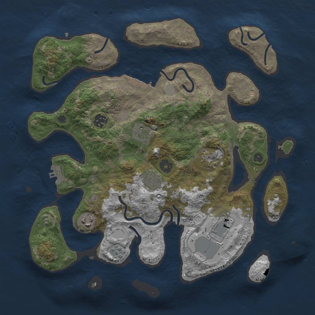 Rust Map: Procedural Map, Size: 3550, Seed: 55252, 14 Monuments