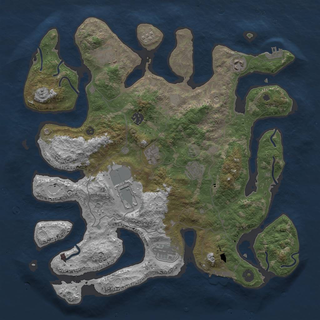 Rust Map: Procedural Map, Size: 4000, Seed: 69763, 16 Monuments