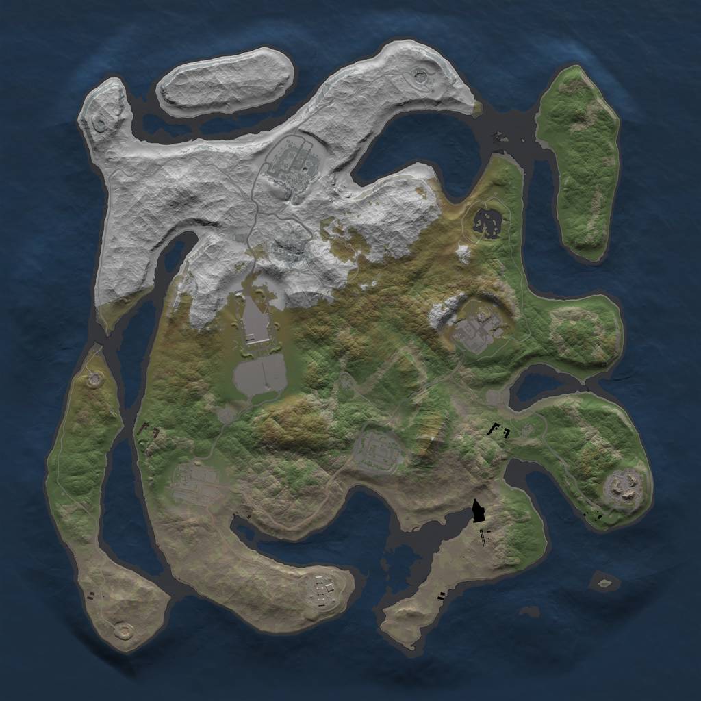 Rust Map: Barren, Size: 3500, Seed: 12345564, 11 Monuments
