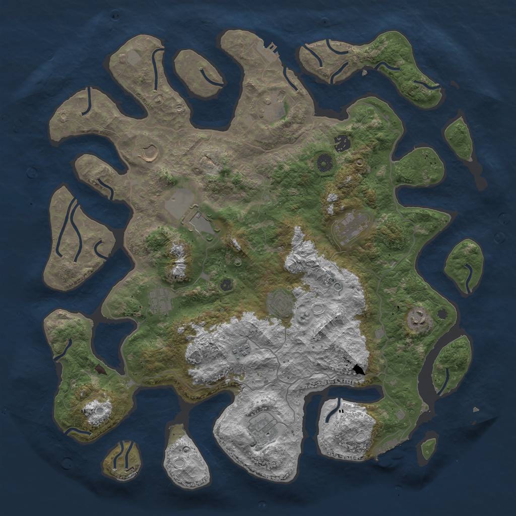 Rust Map: Procedural Map, Size: 4500, Seed: 843270427, 18 Monuments