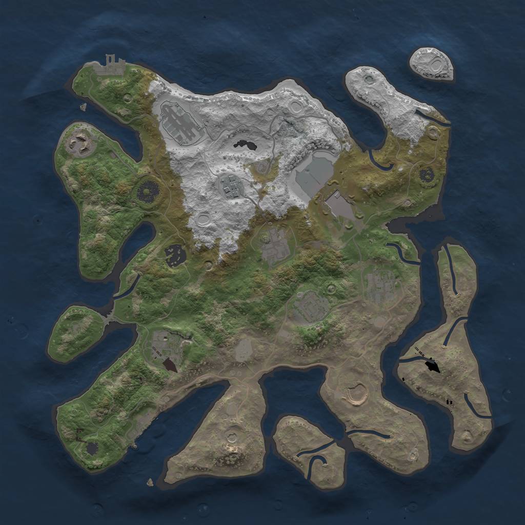 Rust Map: Procedural Map, Size: 3550, Seed: 775005, 18 Monuments