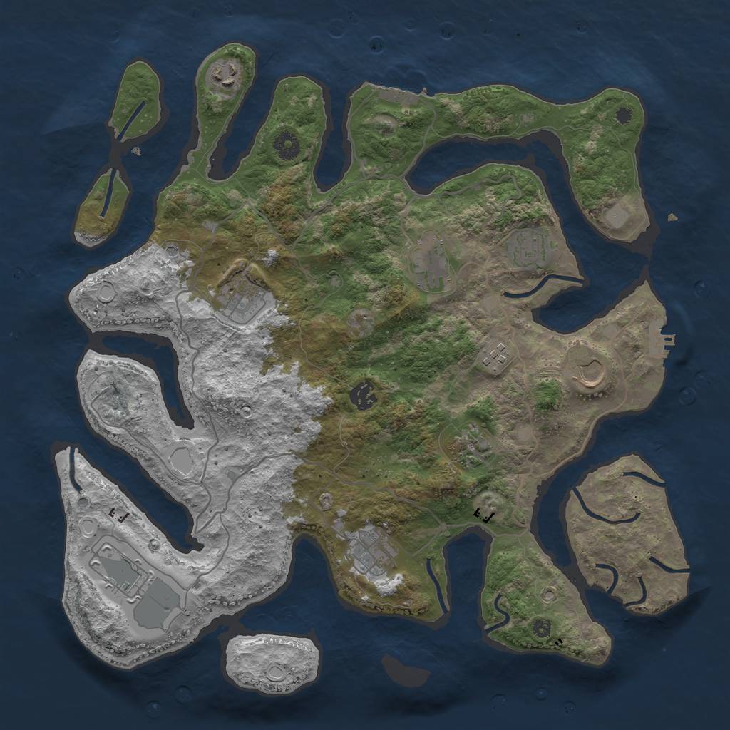 Rust Map: Procedural Map, Size: 4000, Seed: 841753, 18 Monuments