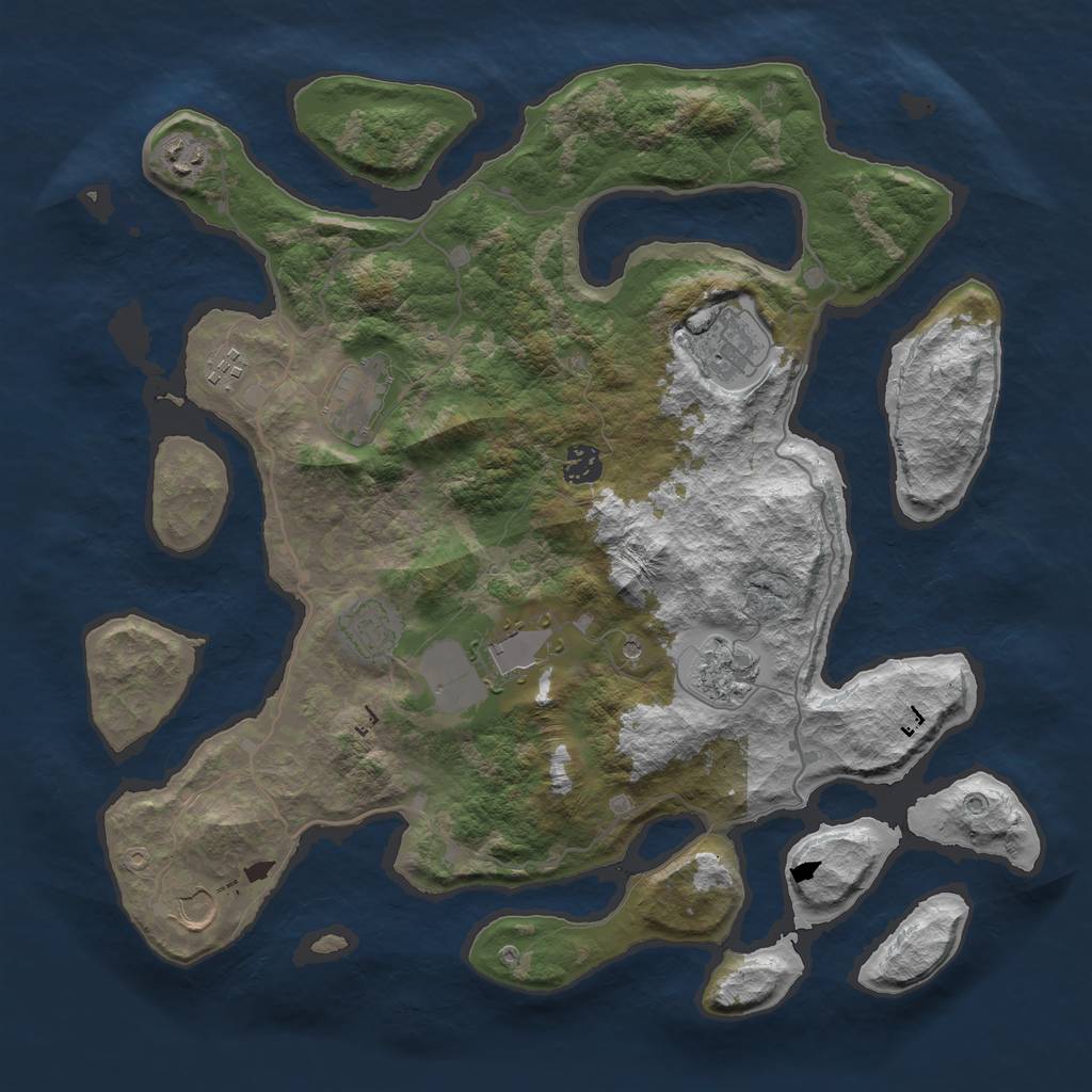 Rust Map: Barren, Size: 4000, Seed: 353245, 12 Monuments