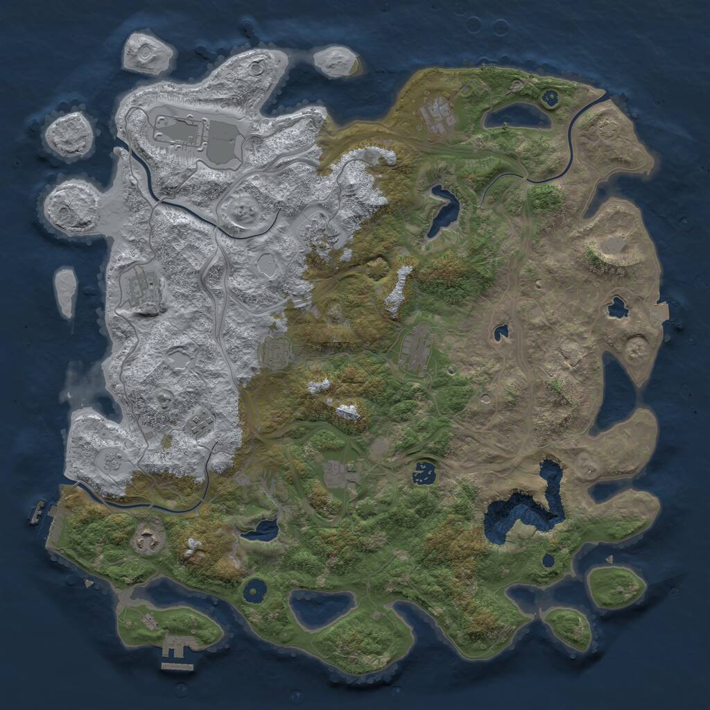 Rust Map: Procedural Map, Size: 4500, Seed: 42, 16 Monuments