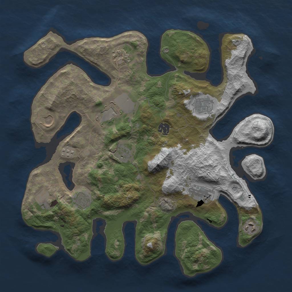 Rust Map: Barren, Size: 3750, Seed: 1564248497, 14 Monuments