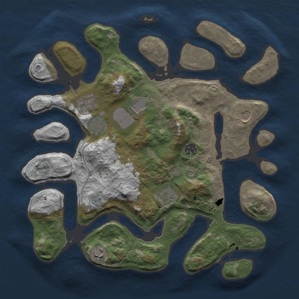 Rust Map: Barren, Size: 3700, Seed: 123456, 11 Monuments