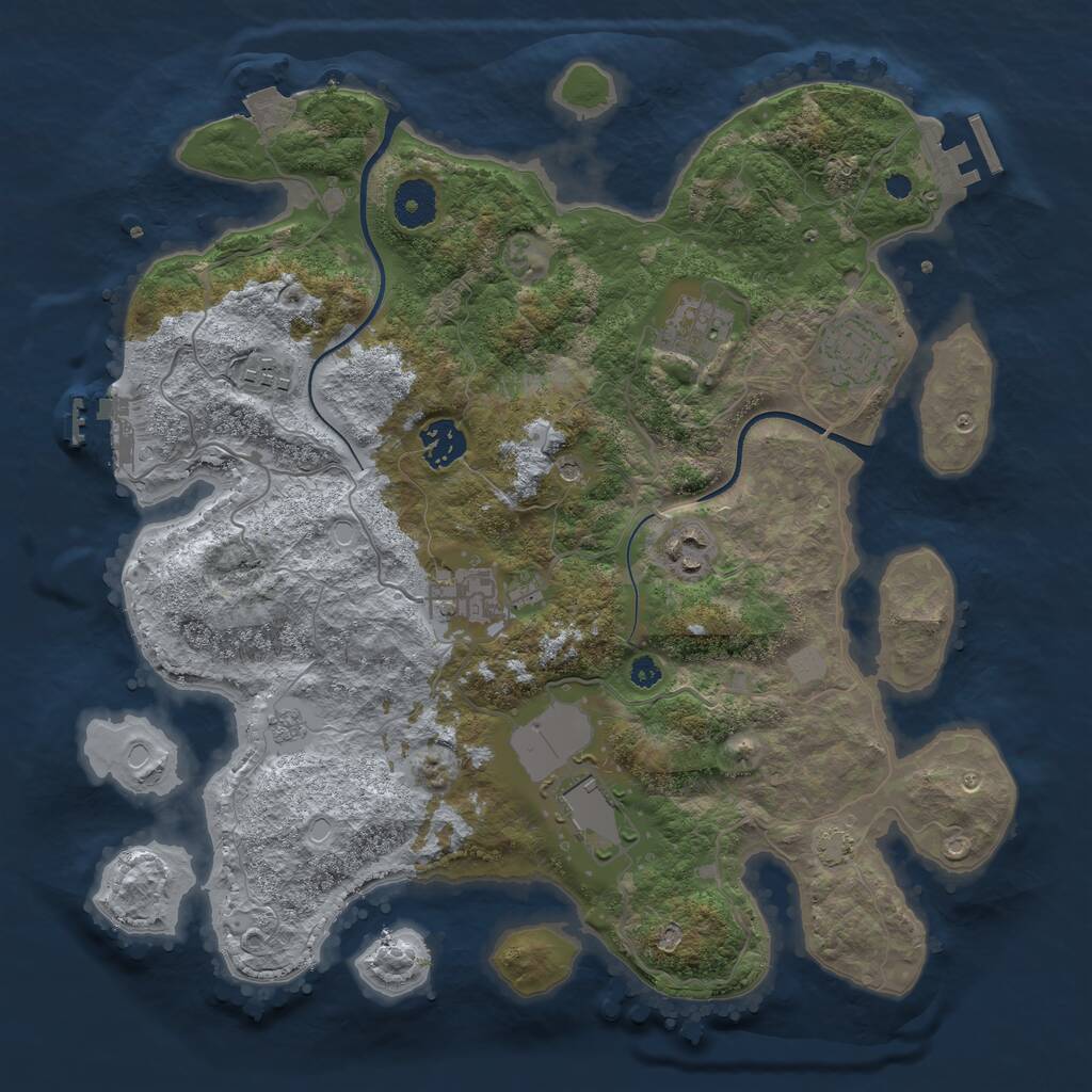 Rust Map: Procedural Map, Size: 3550, Seed: 729558, 13 Monuments