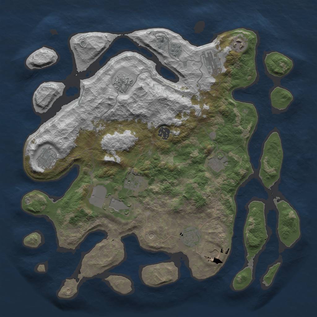 Rust Map: Barren, Size: 3950, Seed: 1386802108, 14 Monuments