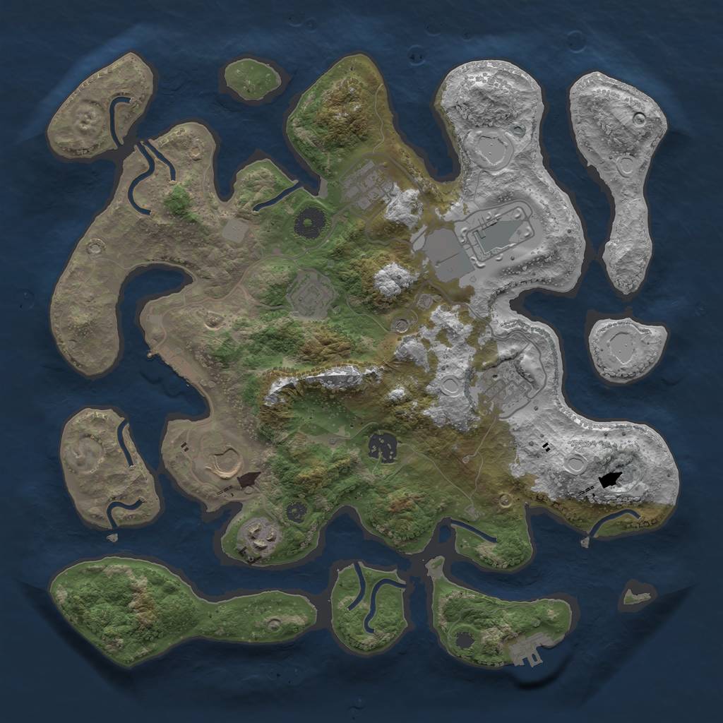 Rust Map: Procedural Map, Size: 3550, Seed: 233391, 15 Monuments