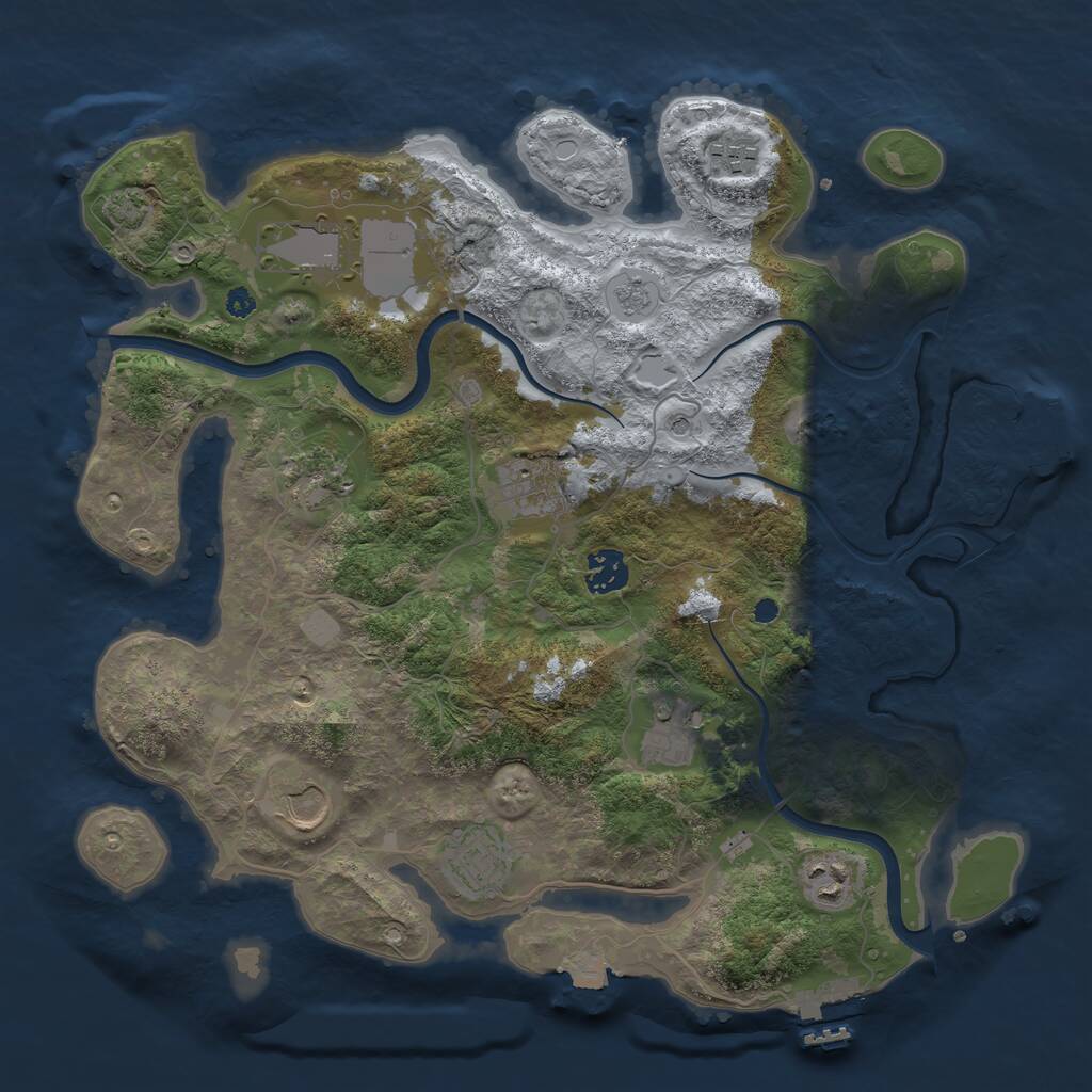 Rust Map: Procedural Map, Size: 3650, Seed: 164383301, 15 Monuments