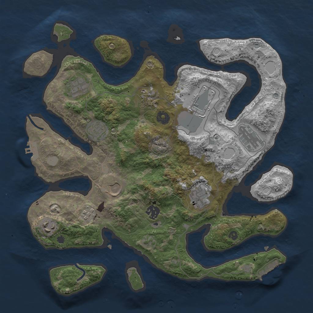 Rust Map: Procedural Map, Size: 3500, Seed: 734823, 18 Monuments