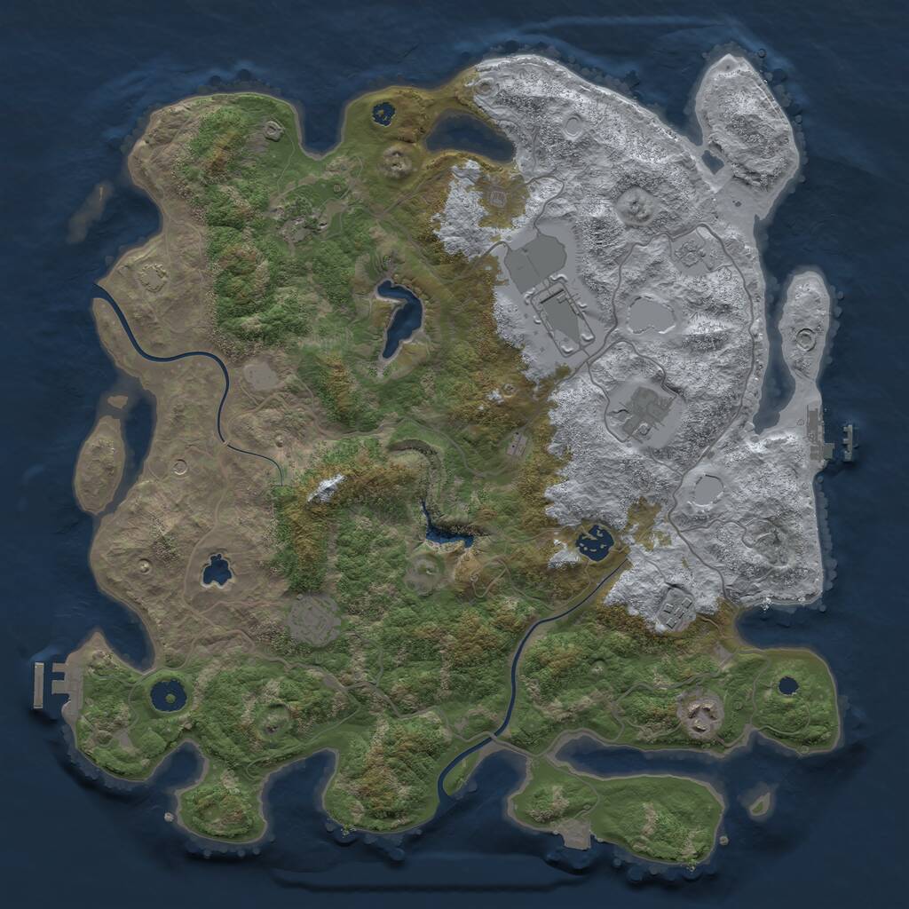 Rust Map: Procedural Map, Size: 4000, Seed: 664163, 13 Monuments