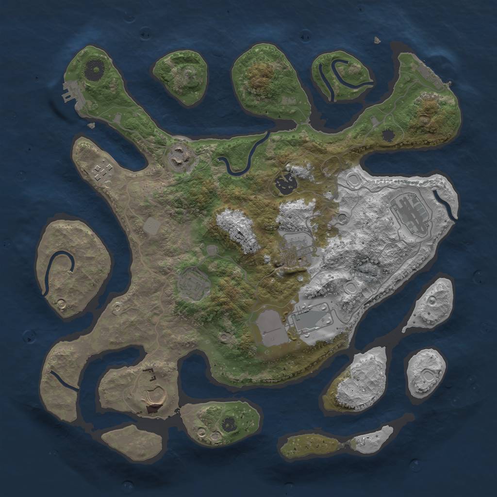 Rust Map: Procedural Map, Size: 3550, Seed: 33021, 16 Monuments