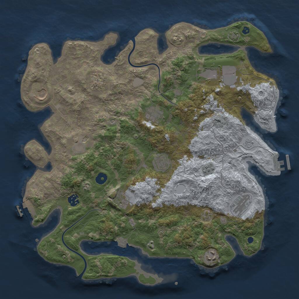 Rust Map: Procedural Map, Size: 3950, Seed: 845338128, 17 Monuments