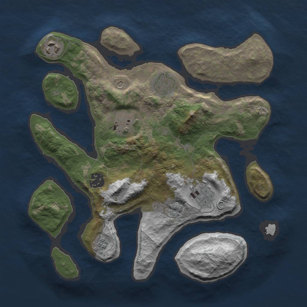 Rust Map: Barren, Size: 3000, Seed: 21301063, 9 Monuments